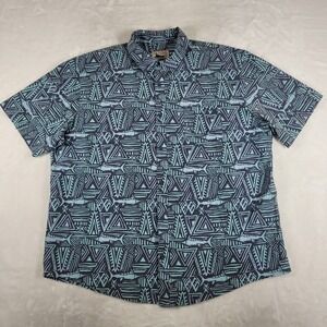 Huk Fishing Short Sleeve Button Down Shirt‎ Men's 3XL Blue Tribal Print Beach